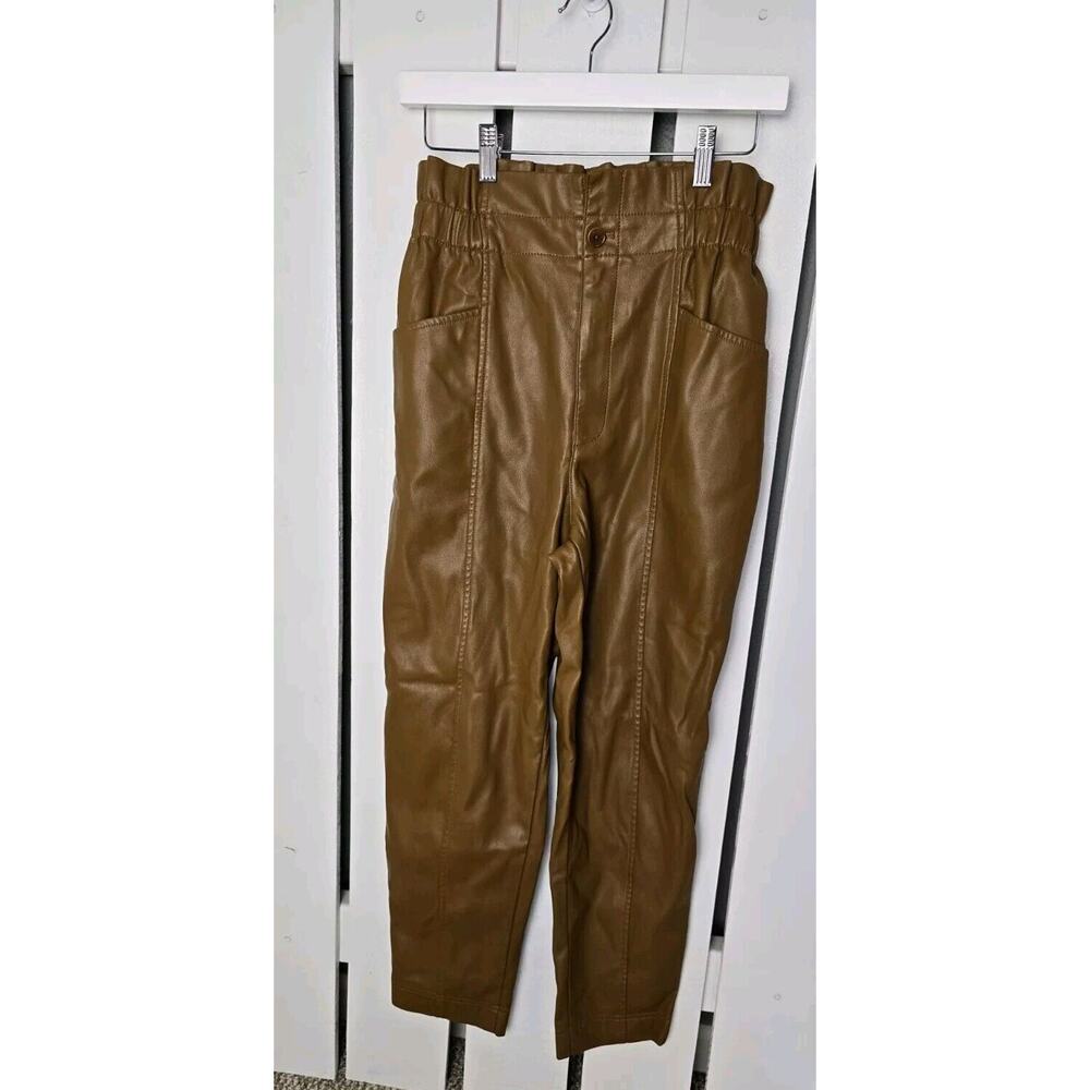 Madewell High‎ Waisted Faux Leather Tan Brown Paper Bag Trouser Pants 4 Small